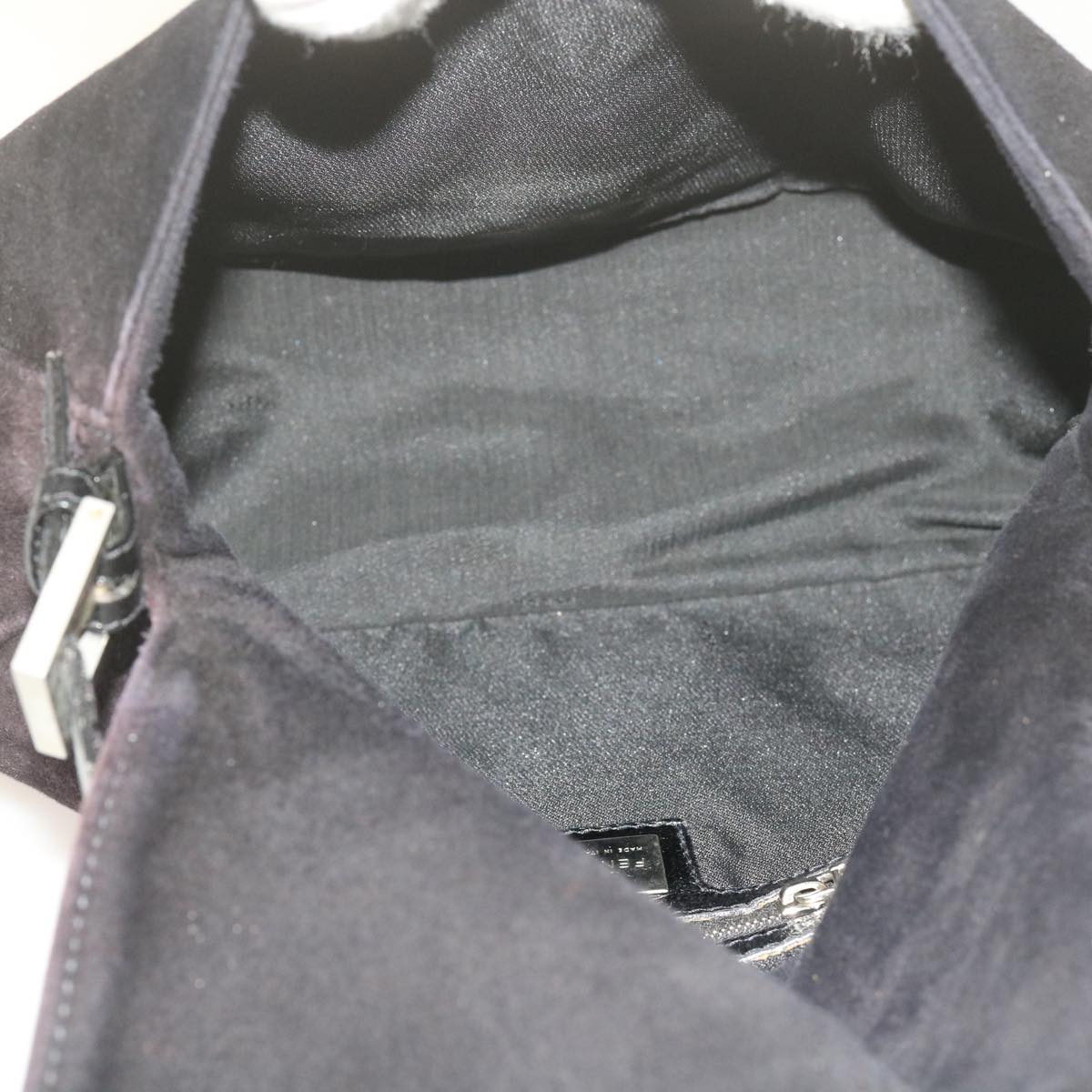 FENDI Mamma Baguette Shoulder Bag Suede Black 2308 26325 089bs11079