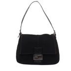 FENDI Mamma Baguette Shoulder Bag Suede Black 2308 26325 089bs11079