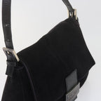 FENDI Mamma Baguette Shoulder Bag Suede Black 2308 26325 089bs11079