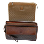 CELINE Macadam Canvas Clutch Bag PVC Leather 2Set Brown Beige  11113