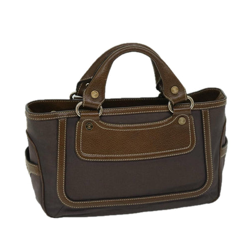 CELINE Hand Bag Canvas Brown  11179