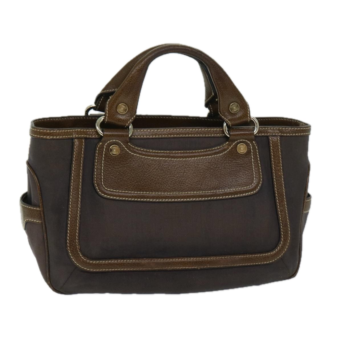 CELINE Hand Bag Canvas Brown  11179