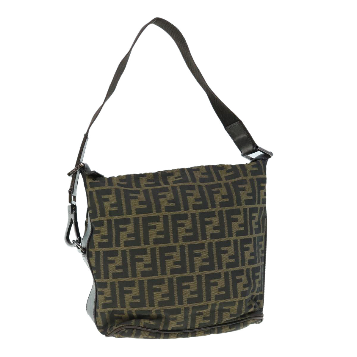 FENDI Zucca Canvas Shoulder Bag Black Brownbs11305