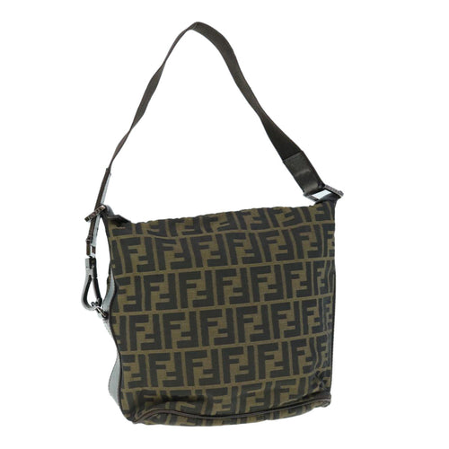 FENDI Zucca Canvas Shoulder Bag Black Brownbs11305