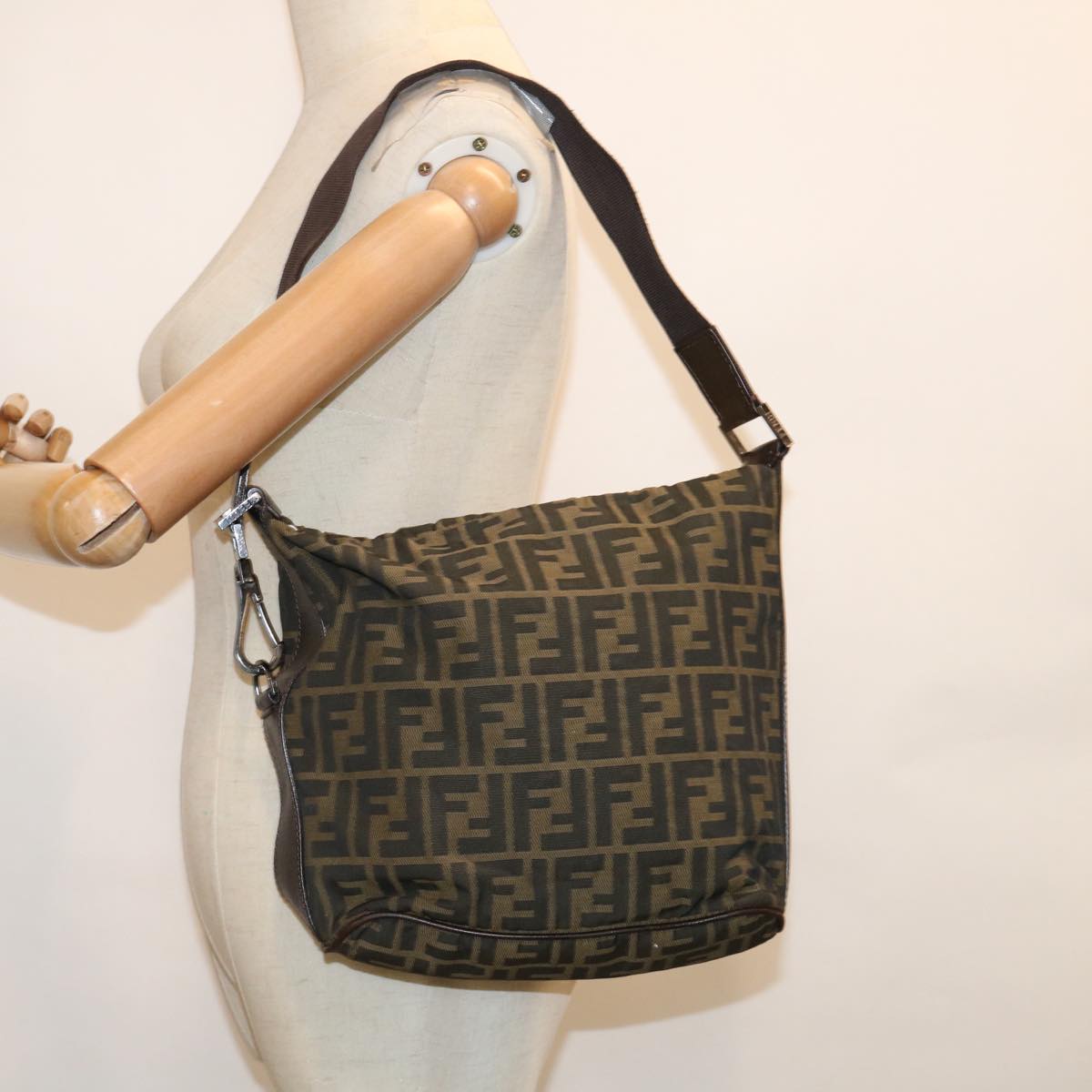 FENDI Zucca Canvas Shoulder Bag Black Brownbs11305