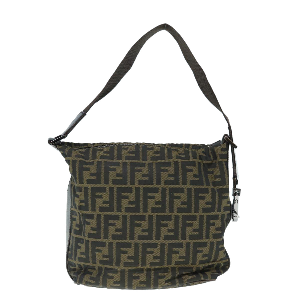 FENDI Zucca Canvas Shoulder Bag Black Brownbs11305