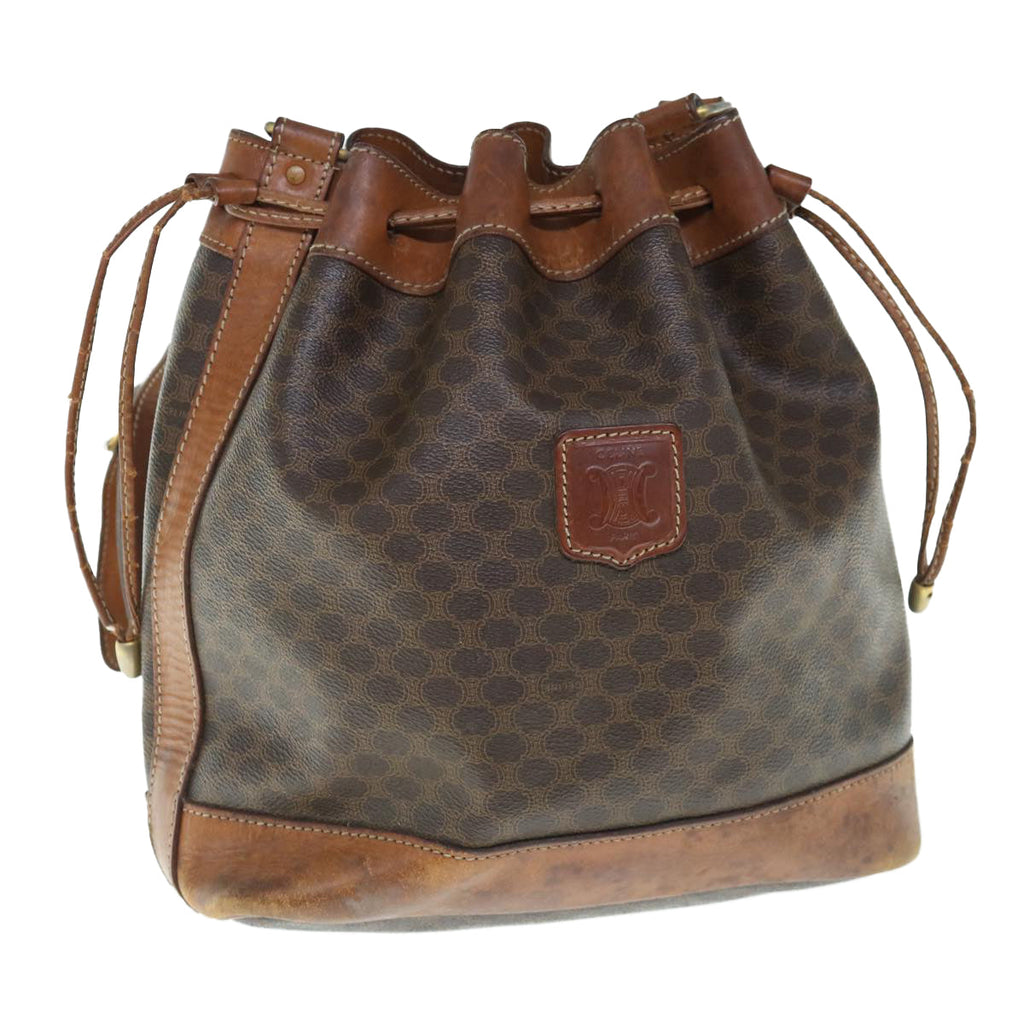 CELINE Macadam Canvas Shoulder Bag PVC Leather Brown  11386
