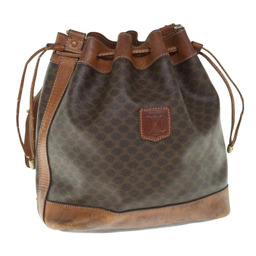 CELINE Macadam Canvas Shoulder Bag PVC Leather Brown  11386