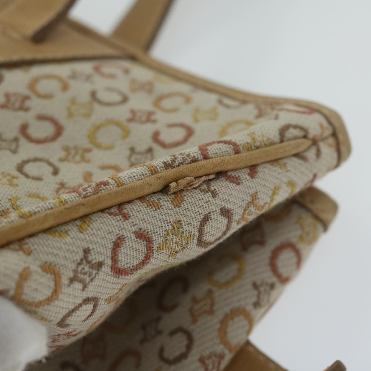 CELINE C Macadam Canvas Tote Bag Beige Auth bs11430