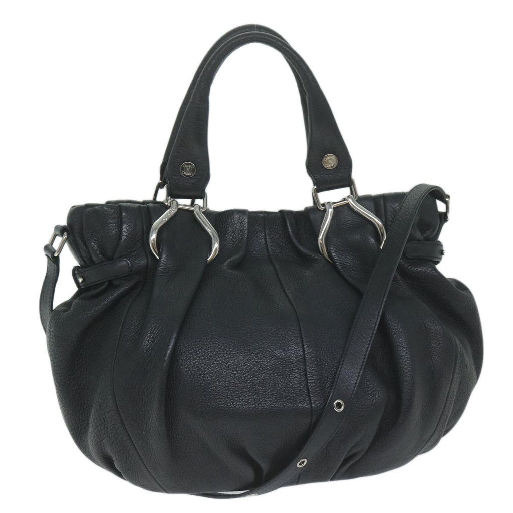 CELINE Hand Bag Leather Black  11458