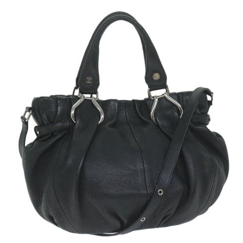 CELINE Hand Bag Leather Black  11458