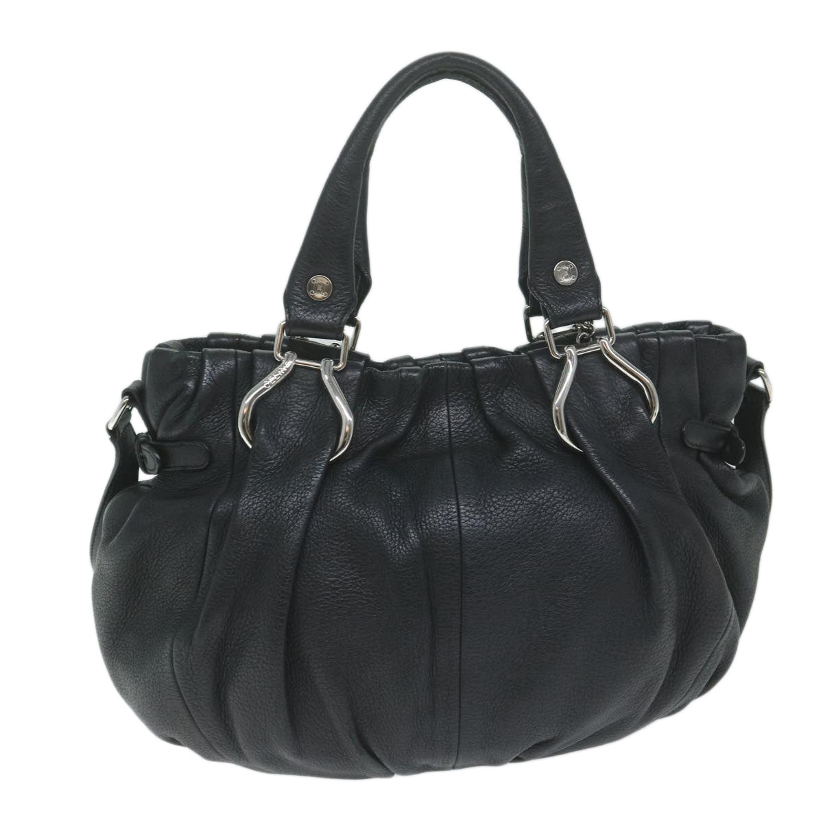 CELINE Hand Bag Leather Black  11458