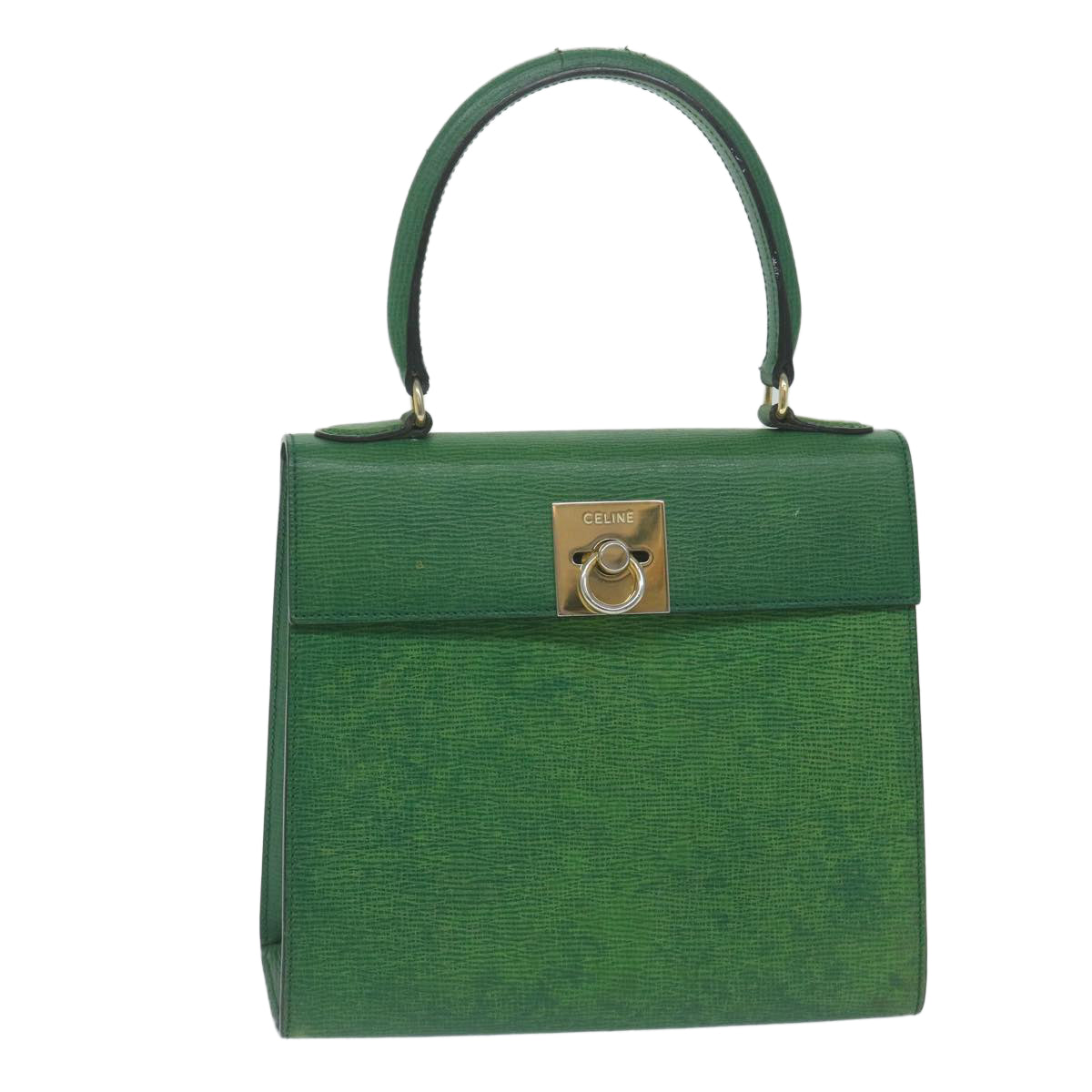 CELINE Hand Bag Leather Green  11459
