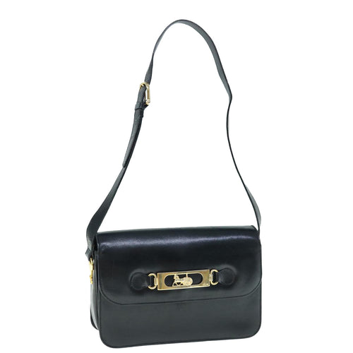 CELINE Shoulder Bag Leather Black  11462