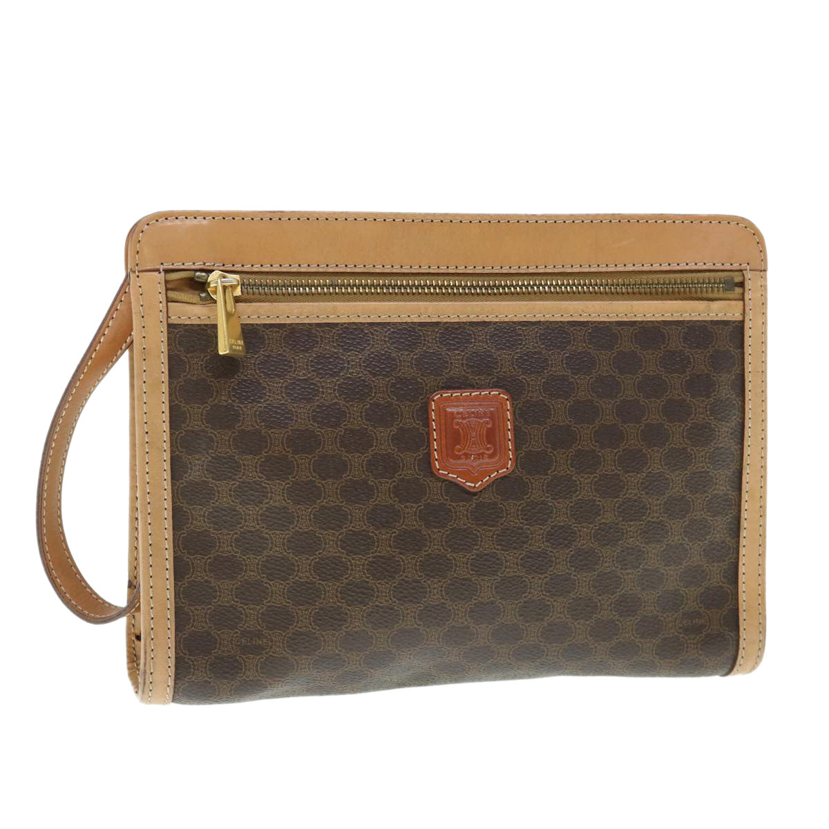 CELINE Macadam Canvas Clutch Bag PVC Leather Brown  11465