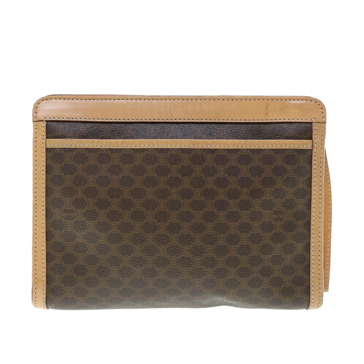 CELINE Macadam Canvas Clutch Bag PVC Leather Brown  11465