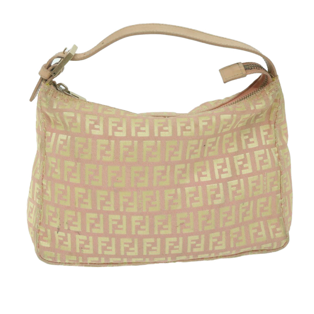 FENDI Zucchino Canvas Shoulder Bag Gold Tonebs11478