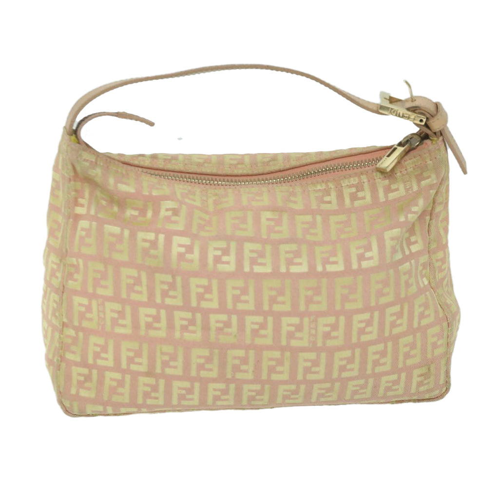 FENDI Zucchino Canvas Shoulder Bag Gold Tonebs11478
