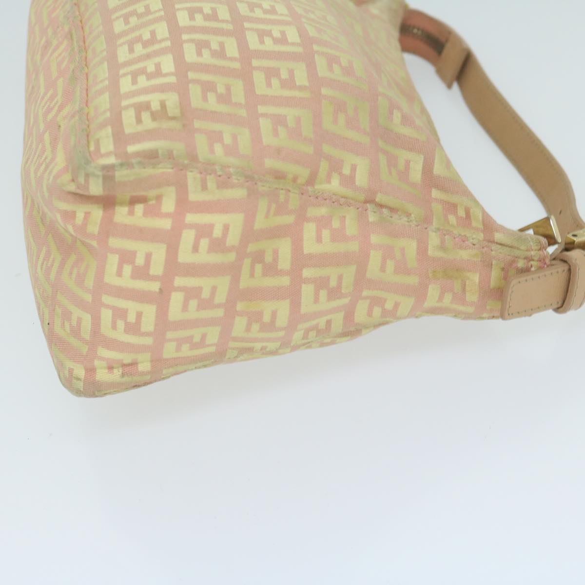 FENDI Zucchino Canvas Shoulder Bag Gold Tonebs11478