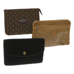 CELINE Macadam Canvas Clutch Bag 3Set Brown Beige black  11618