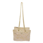 PRADA Quilted Chain Shoulder Bag Nylon Beige Gold  bs11645