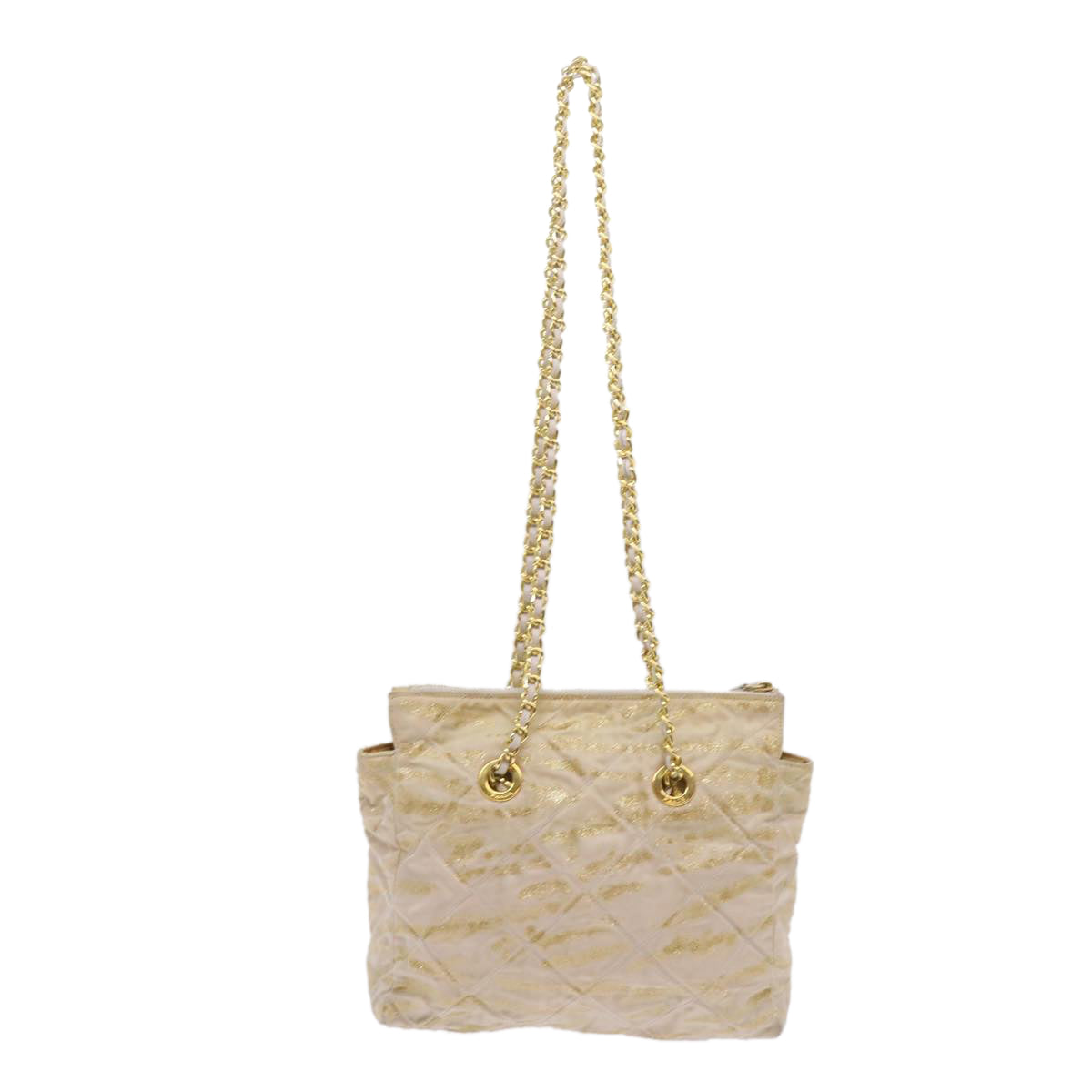 PRADA Quilted Chain Shoulder Bag Nylon Beige Gold  bs11645