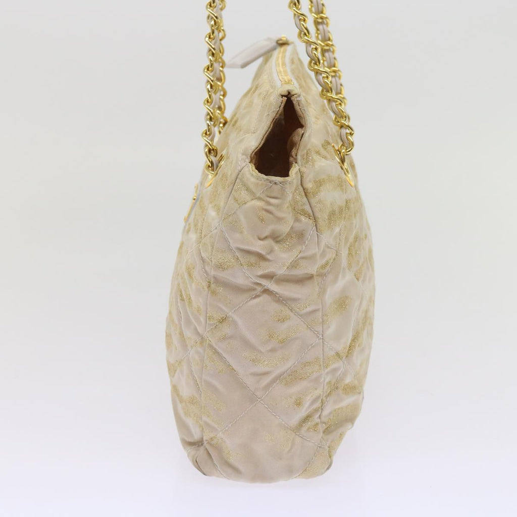 PRADA Quilted Chain Shoulder Bag Nylon Beige Gold  bs11645