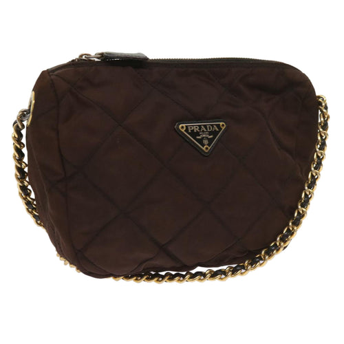PRADA Quilted Chain Shoulder Bag Nylon Brown  bs11646