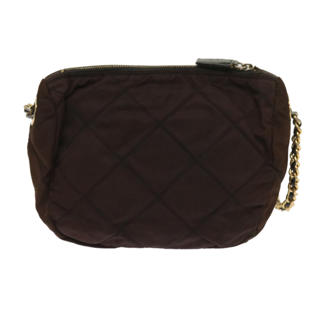 PRADA Quilted Chain Shoulder Bag Nylon Brown  bs11646
