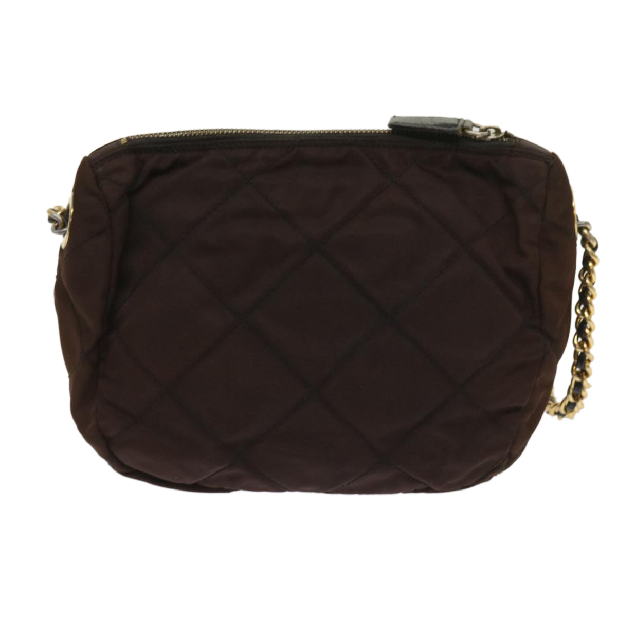 PRADA Quilted Chain Shoulder Bag Nylon Brown  bs11646