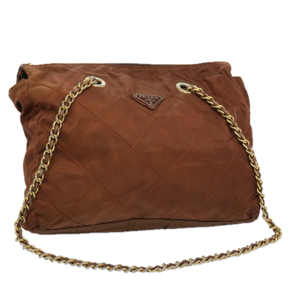 PRADA Quilted Chain Shoulder Bag Nylon Brown  bs11690