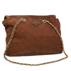PRADA Quilted Chain Shoulder Bag Nylon Brown  bs11690