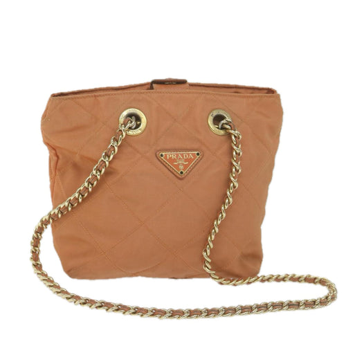 PRADA Quilted Chain Shoulder Bag Nylon Orange  bs11692
