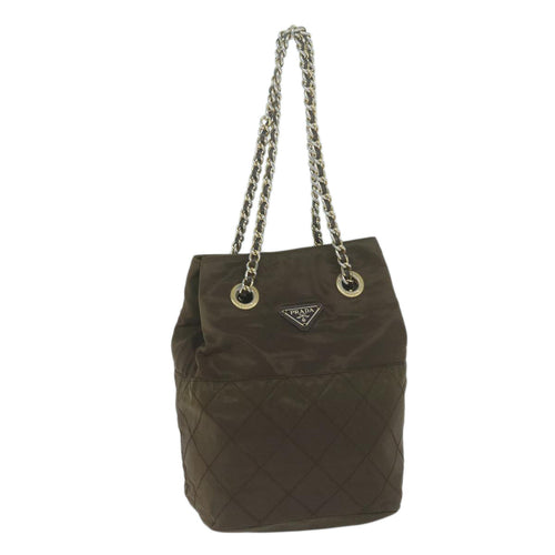 PRADA Quilted Chain Shoulder Bag Nylon Khaki  bs11697