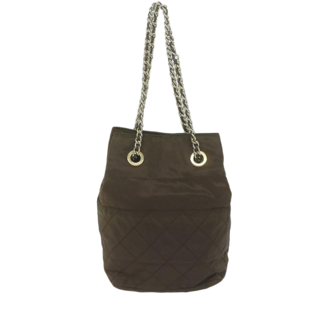 PRADA Quilted Chain Shoulder Bag Nylon Khaki  bs11697