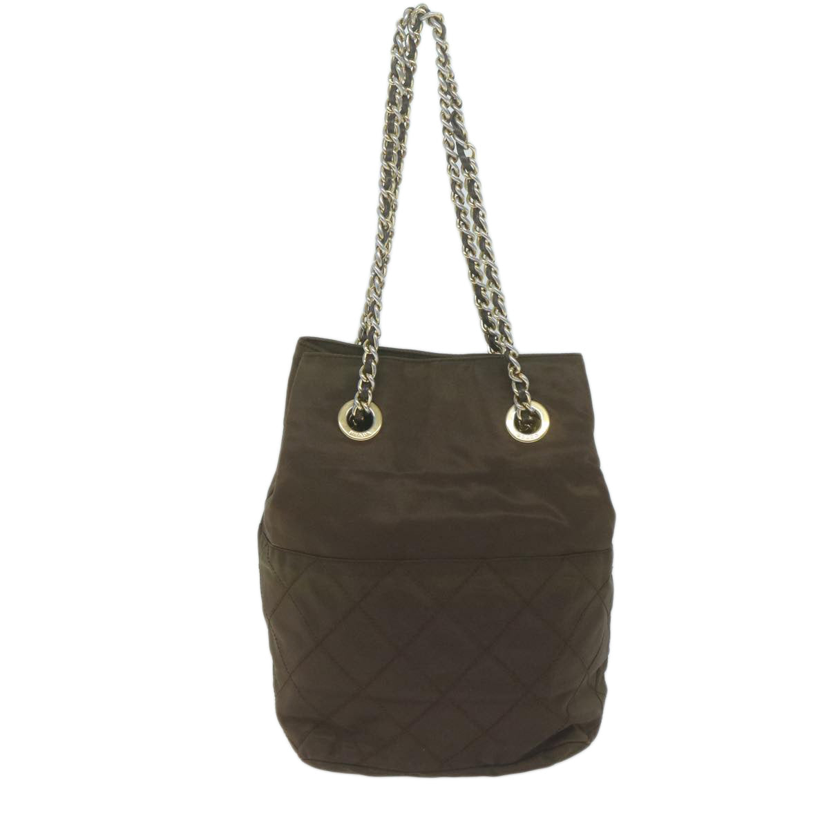 PRADA Quilted Chain Shoulder Bag Nylon Khaki  bs11697