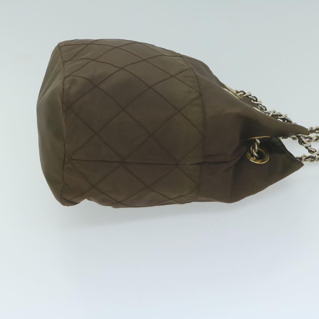 PRADA Quilted Chain Shoulder Bag Nylon Khaki  bs11697