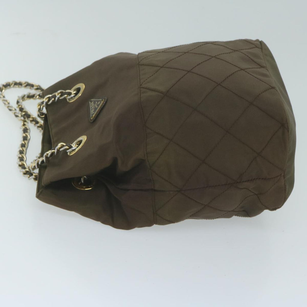 PRADA Quilted Chain Shoulder Bag Nylon Khaki  bs11697