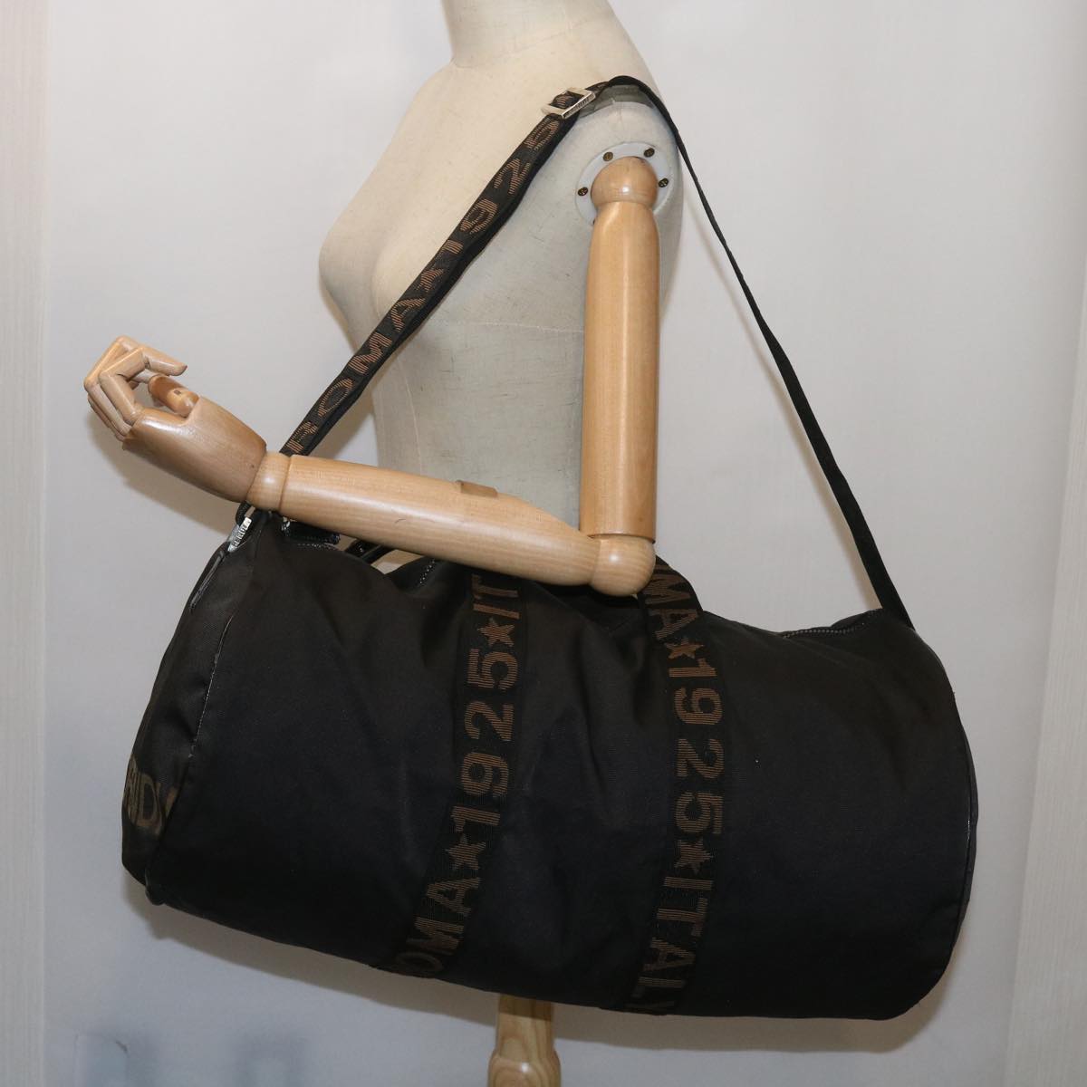 FENDI Boston Bag Canvas 2way Blackbs11779