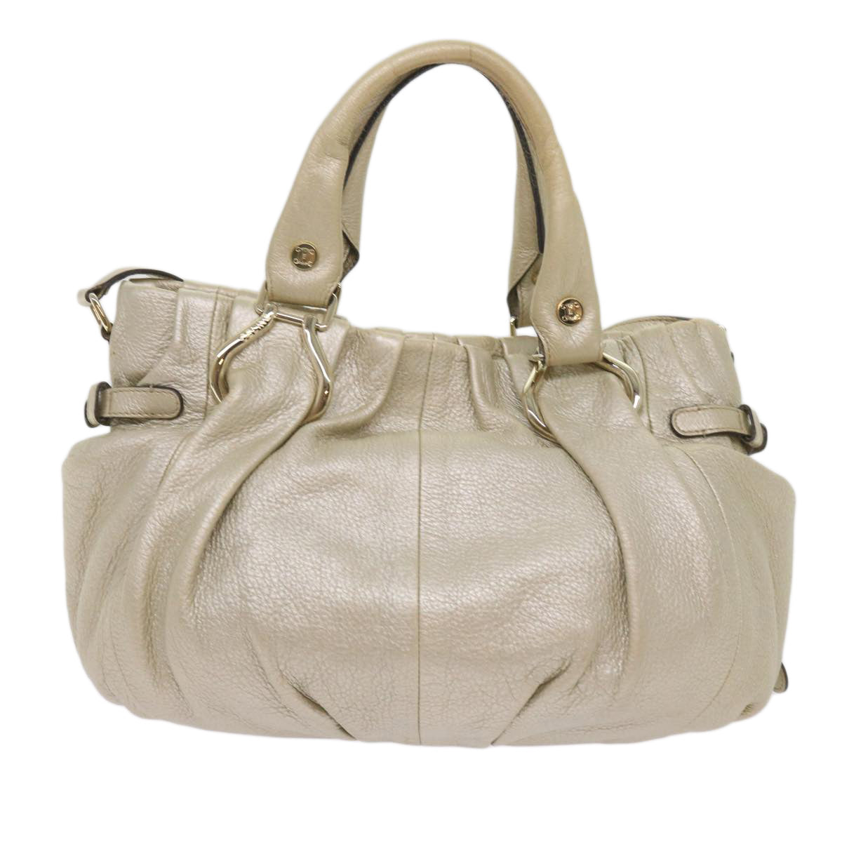 CELINE Hand Bag Leather 2way Gold Tone  11844