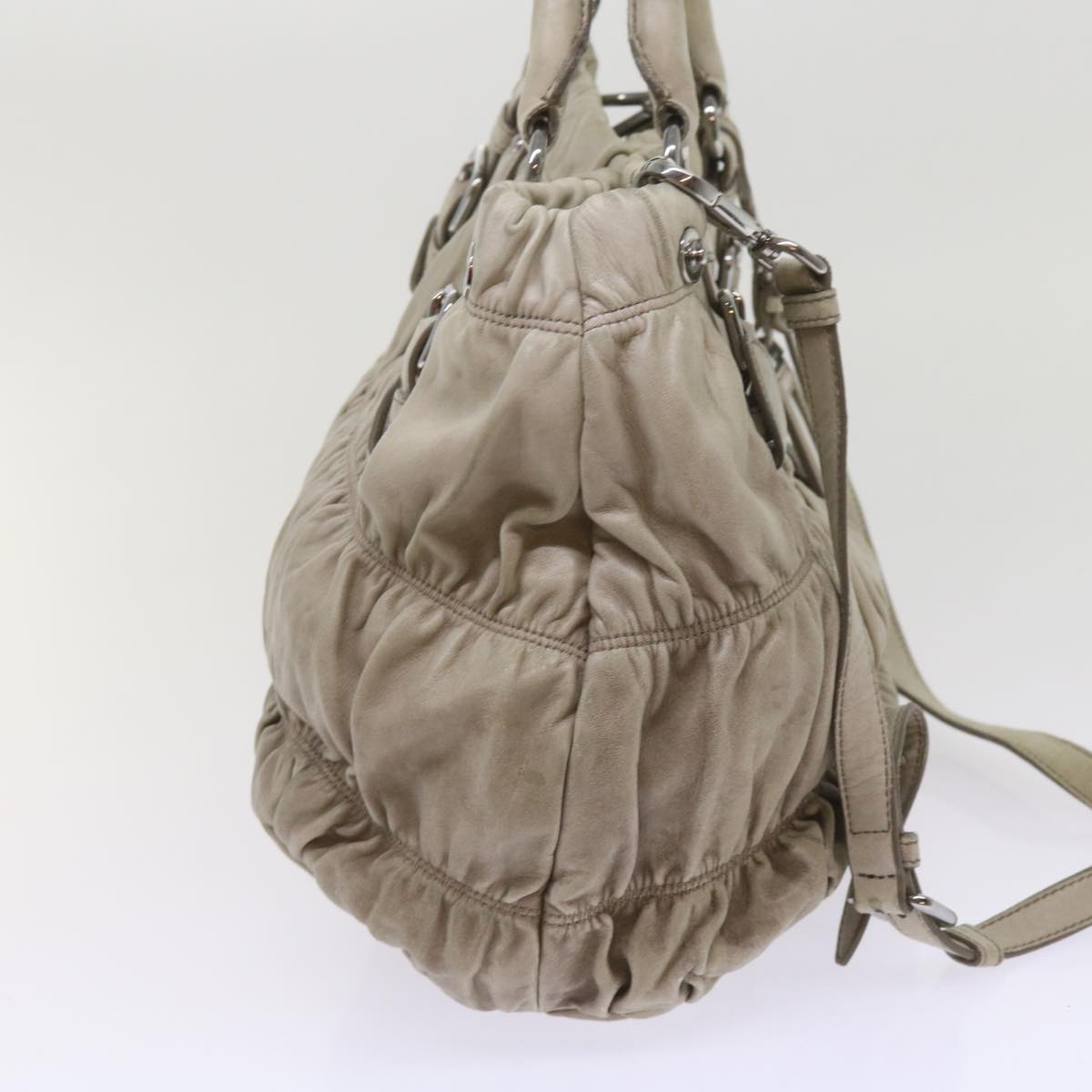 PRADA Hand Bag Leather 2way Gray  bs11847