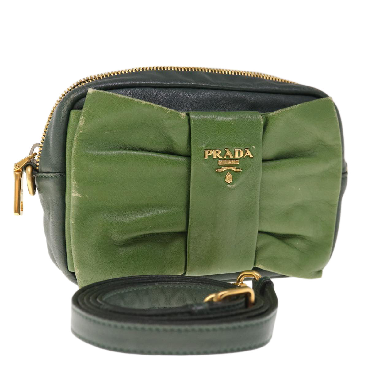 PRADA Shoulder Bag Leather Green  bs11850