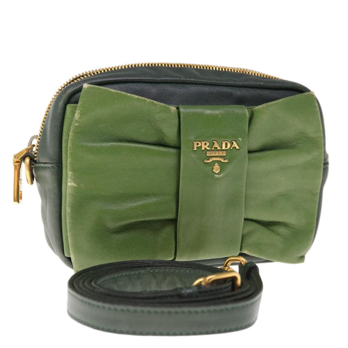 PRADA Shoulder Bag Leather Green  bs11850