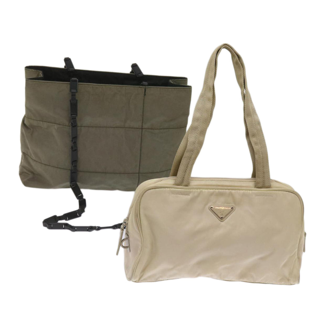 PRADA Hand Bag Nylon 2Set Cream Green  bs11882