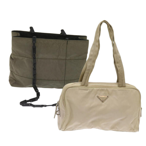 PRADA Hand Bag Nylon 2Set Cream Green  bs11882
