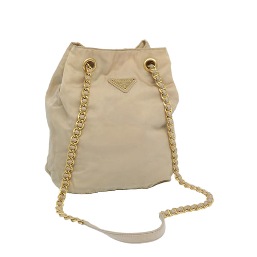 PRADA Chain Shoulder Bag Nylon Beige  bs11883