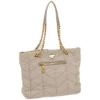 PRADA Quilted Chain Shoulder Bag Nylon Cream Gray  bs11952