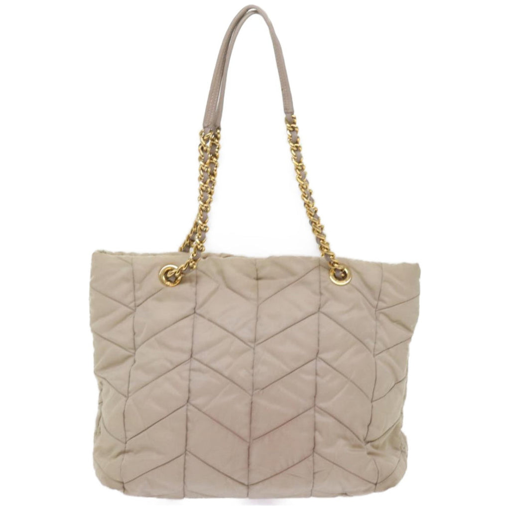 PRADA Quilted Chain Shoulder Bag Nylon Cream Gray  bs11952