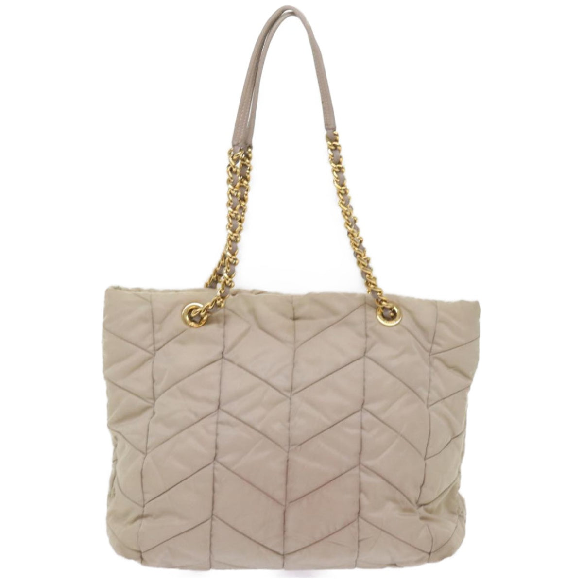 PRADA Quilted Chain Shoulder Bag Nylon Cream Gray  bs11952