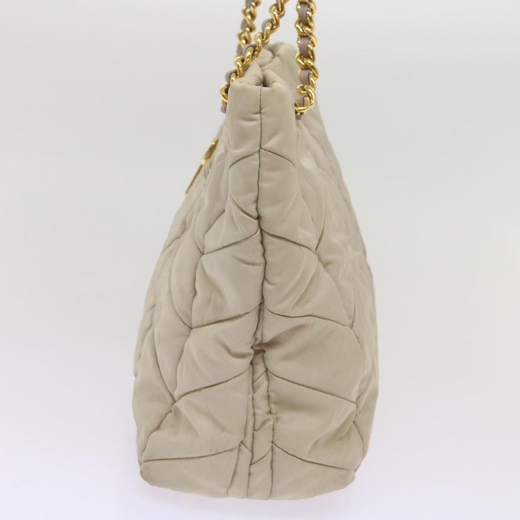 PRADA Quilted Chain Shoulder Bag Nylon Cream Gray  bs11952
